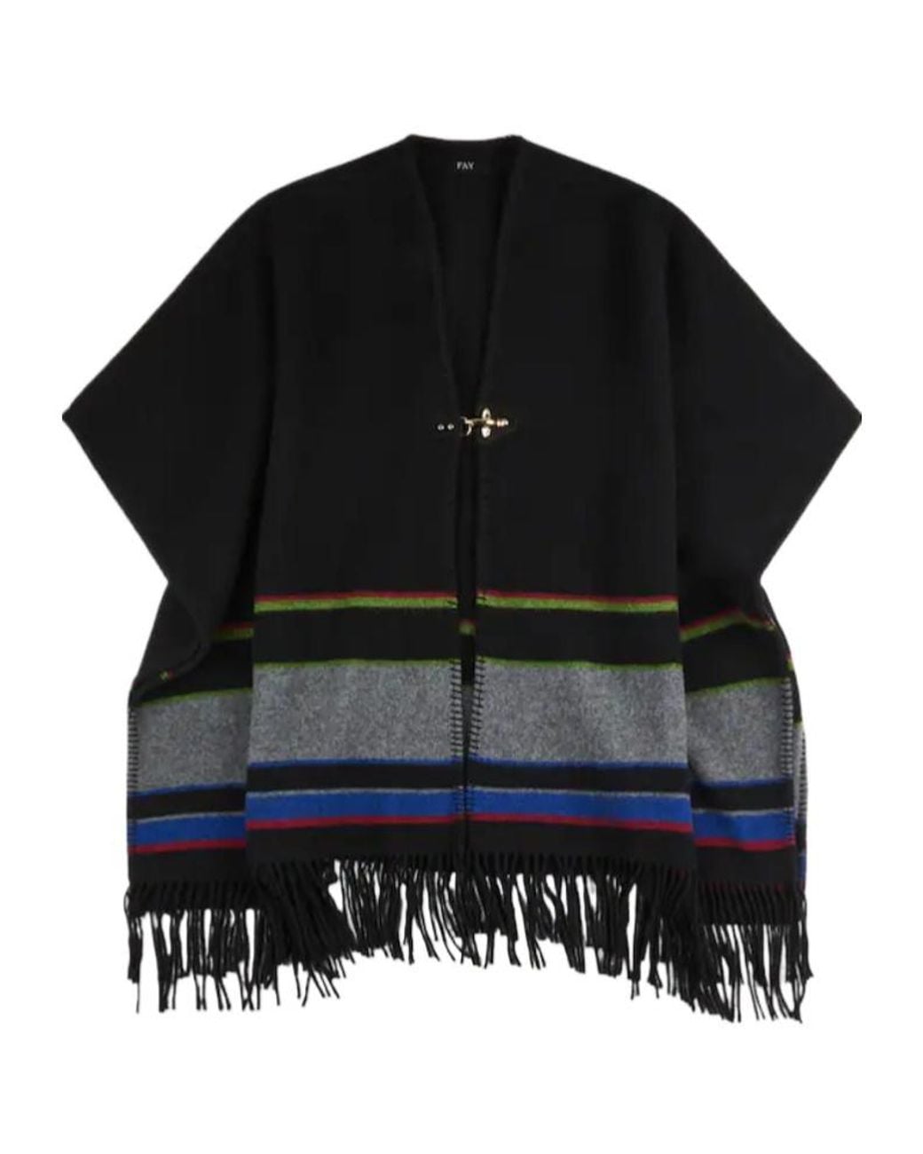 Fay Black Striped Fringed Cape