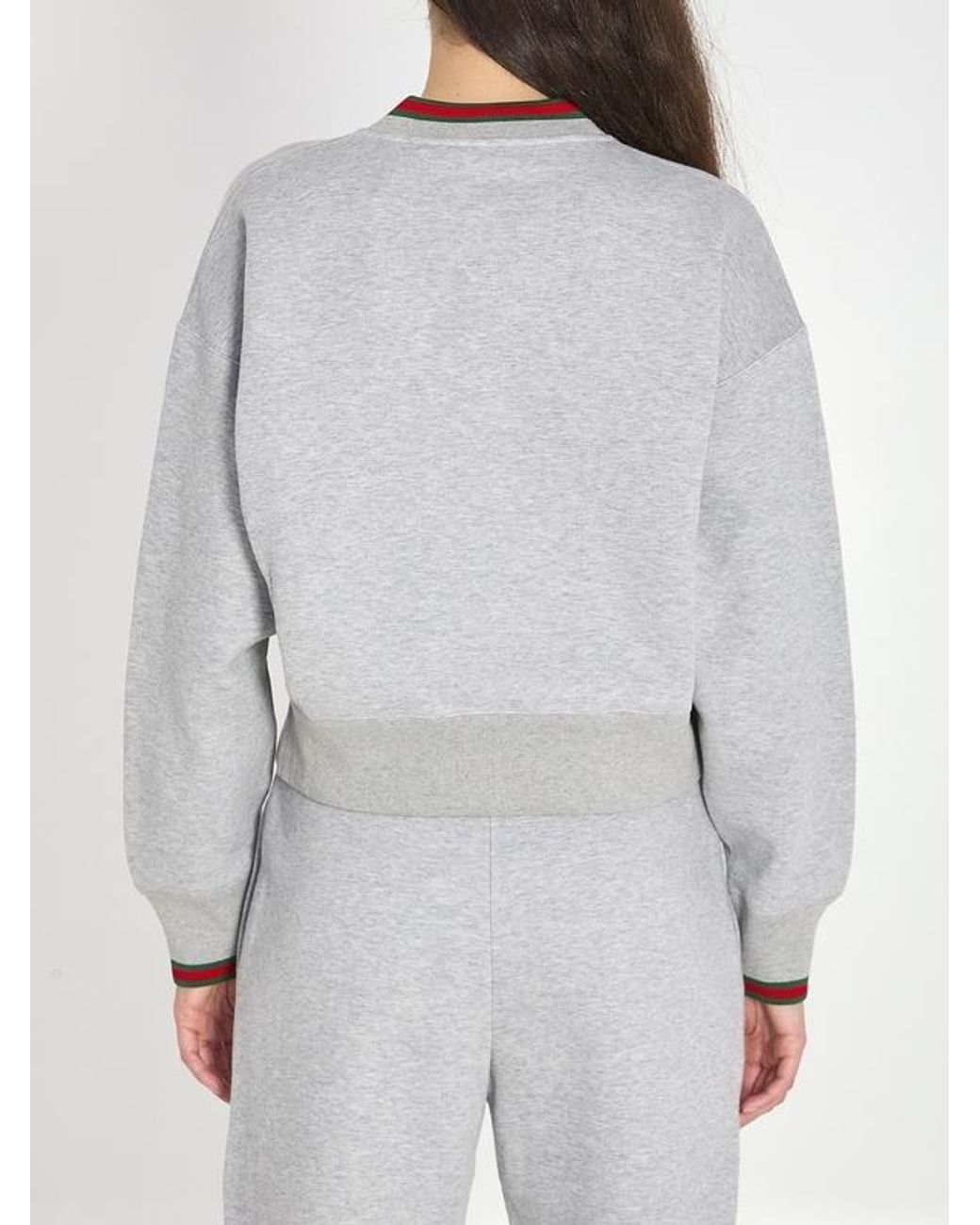 Gucci Gray Web Jersey V-Neck Sweatshirt