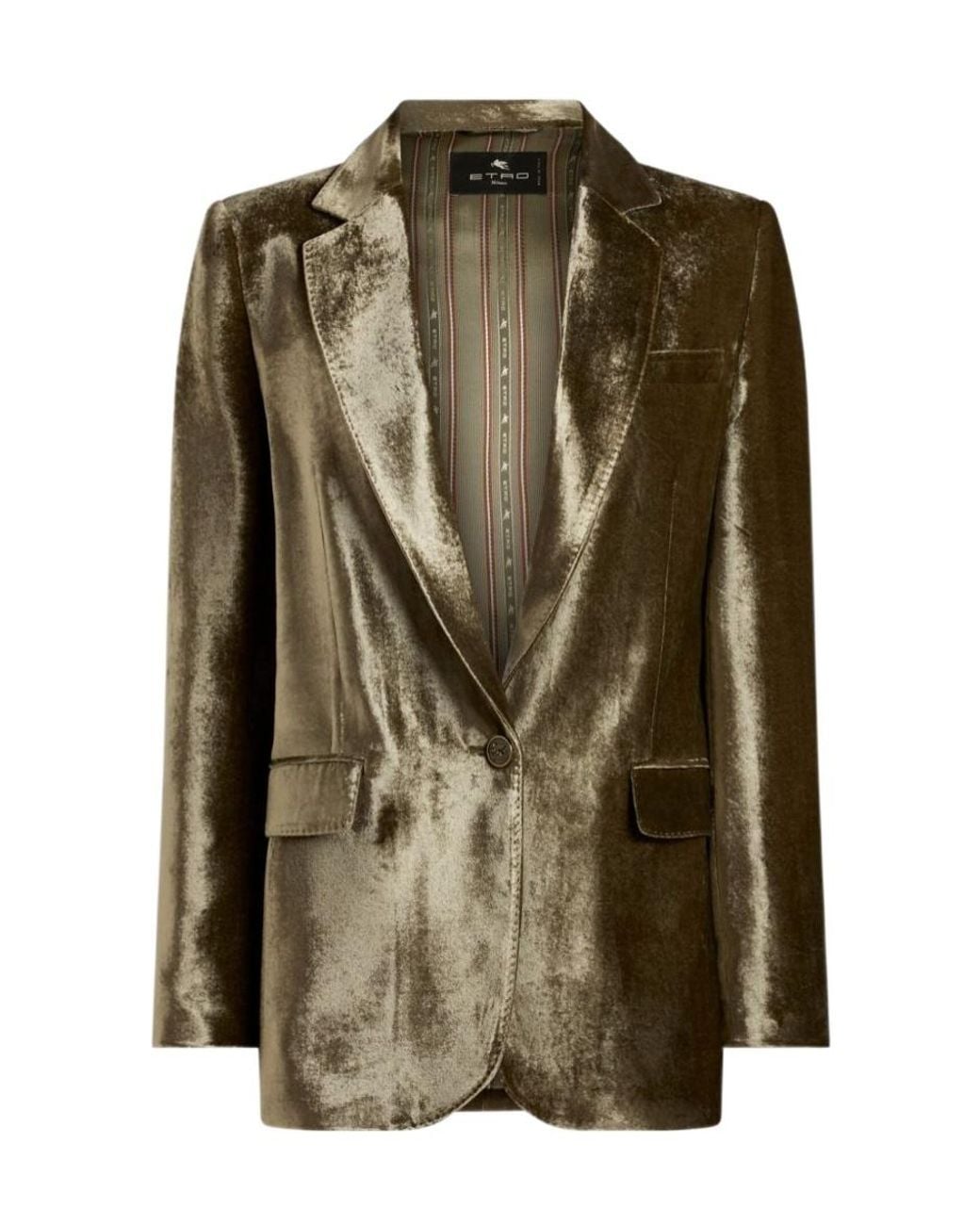 Etro Green Single-Breasted Velvet Blazer