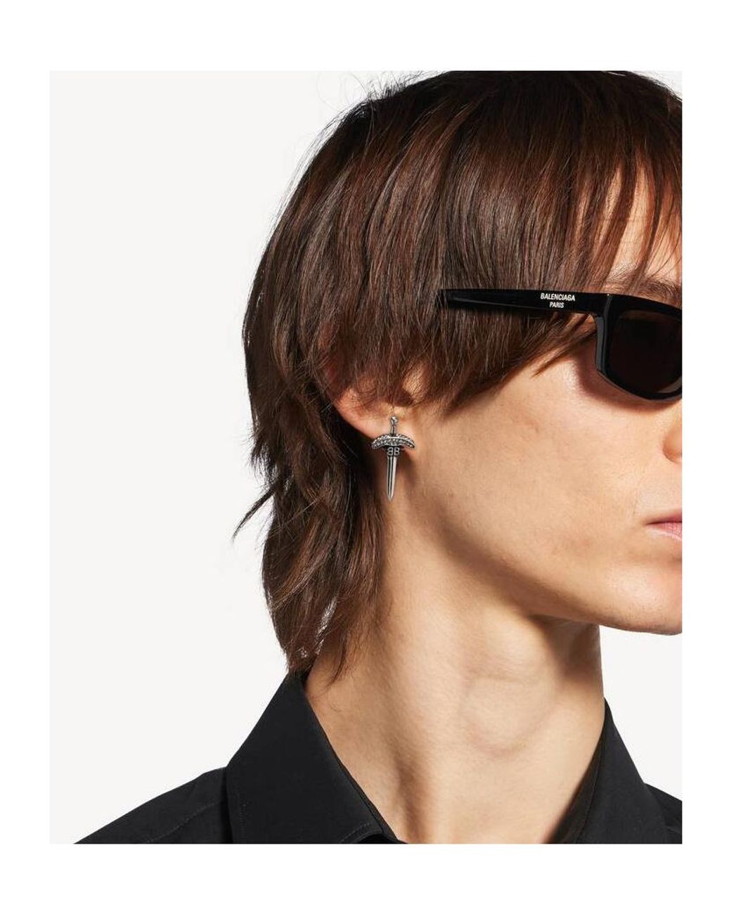 Balenciaga White Goth Stud Earrings for men