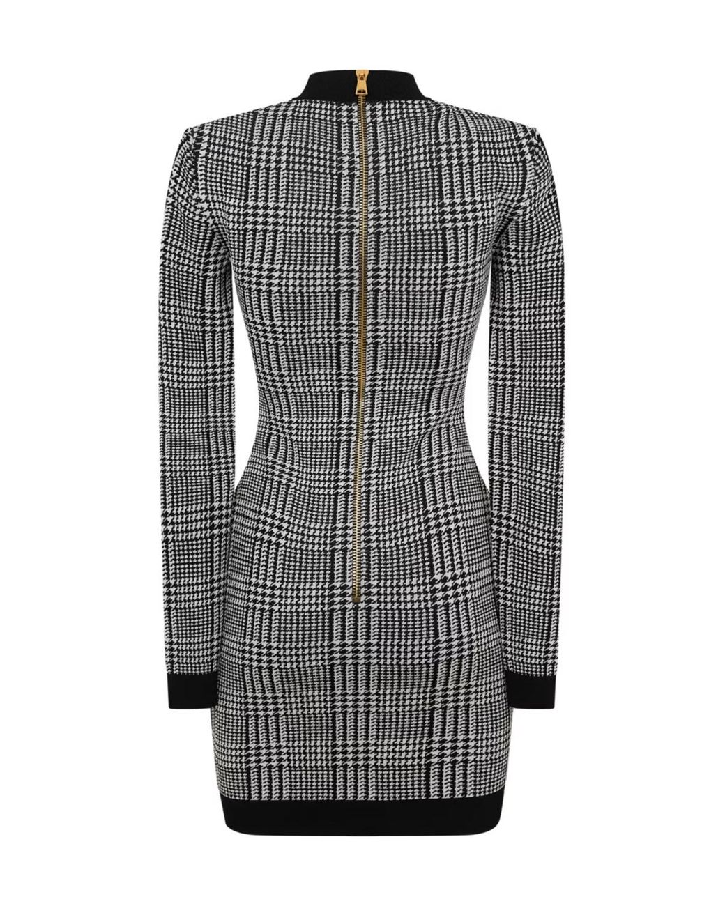Balmain Gray Plaid Knit Dress