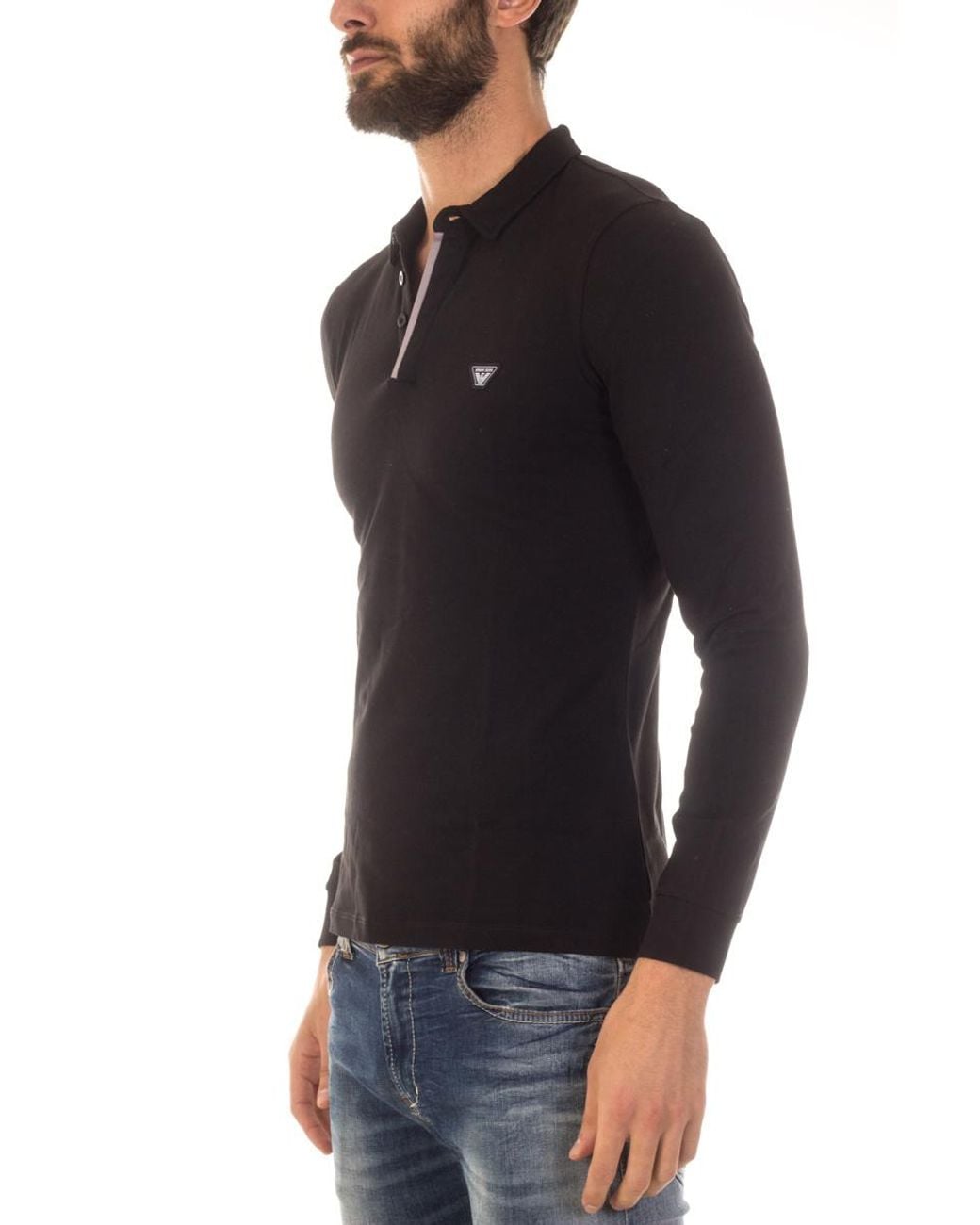 Armani Jeans Black Long-Sleeved Polo Shirt for men