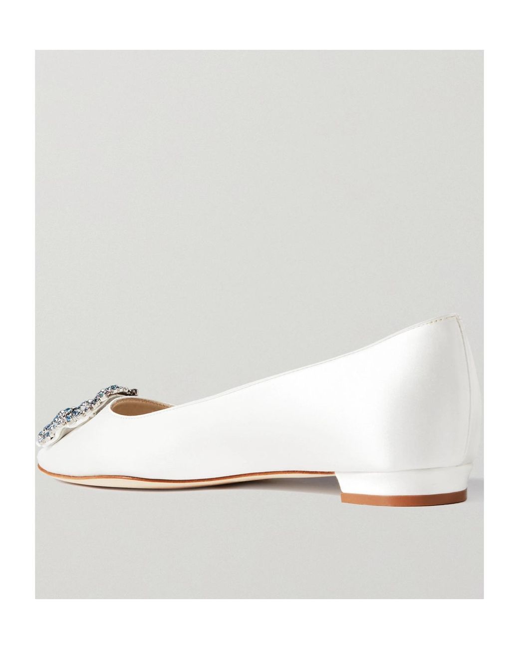 Manolo Blahnik White Crystal Embellished Flats