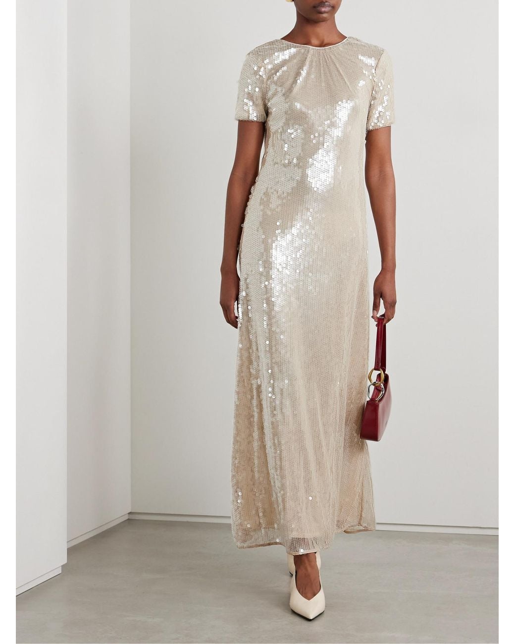 Staud Natural Sequin Mesh Maxi Dress