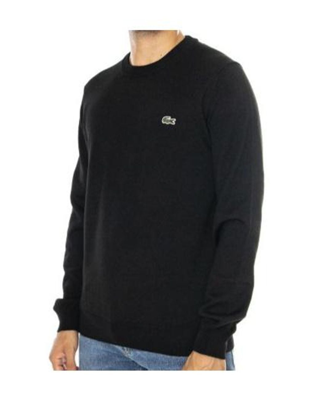 Lacoste Black Logo-Embroidered Crewneck Knitted Jumper for men