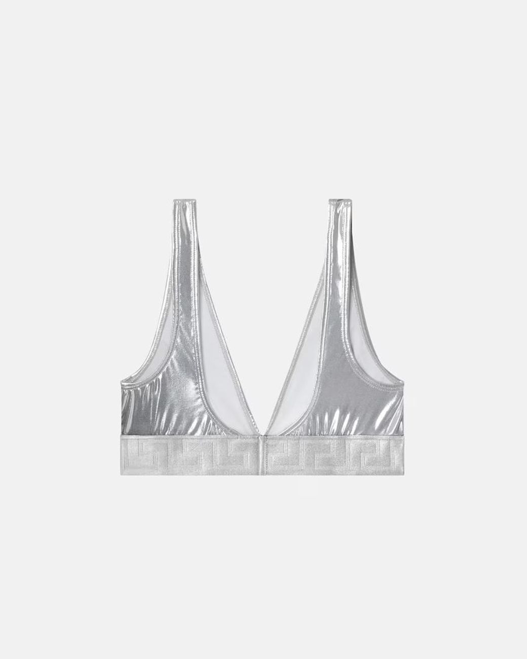 Versace Gray Metallic Triangle Bikini Top