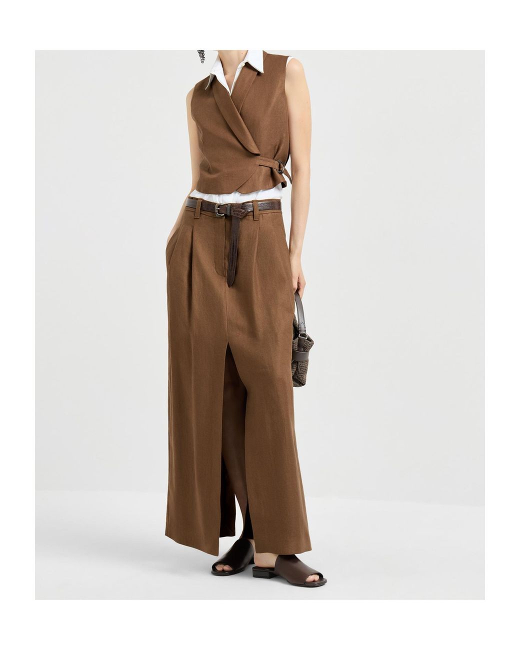 Brunello Cucinelli Brown Monili Detailed Midi Skirt