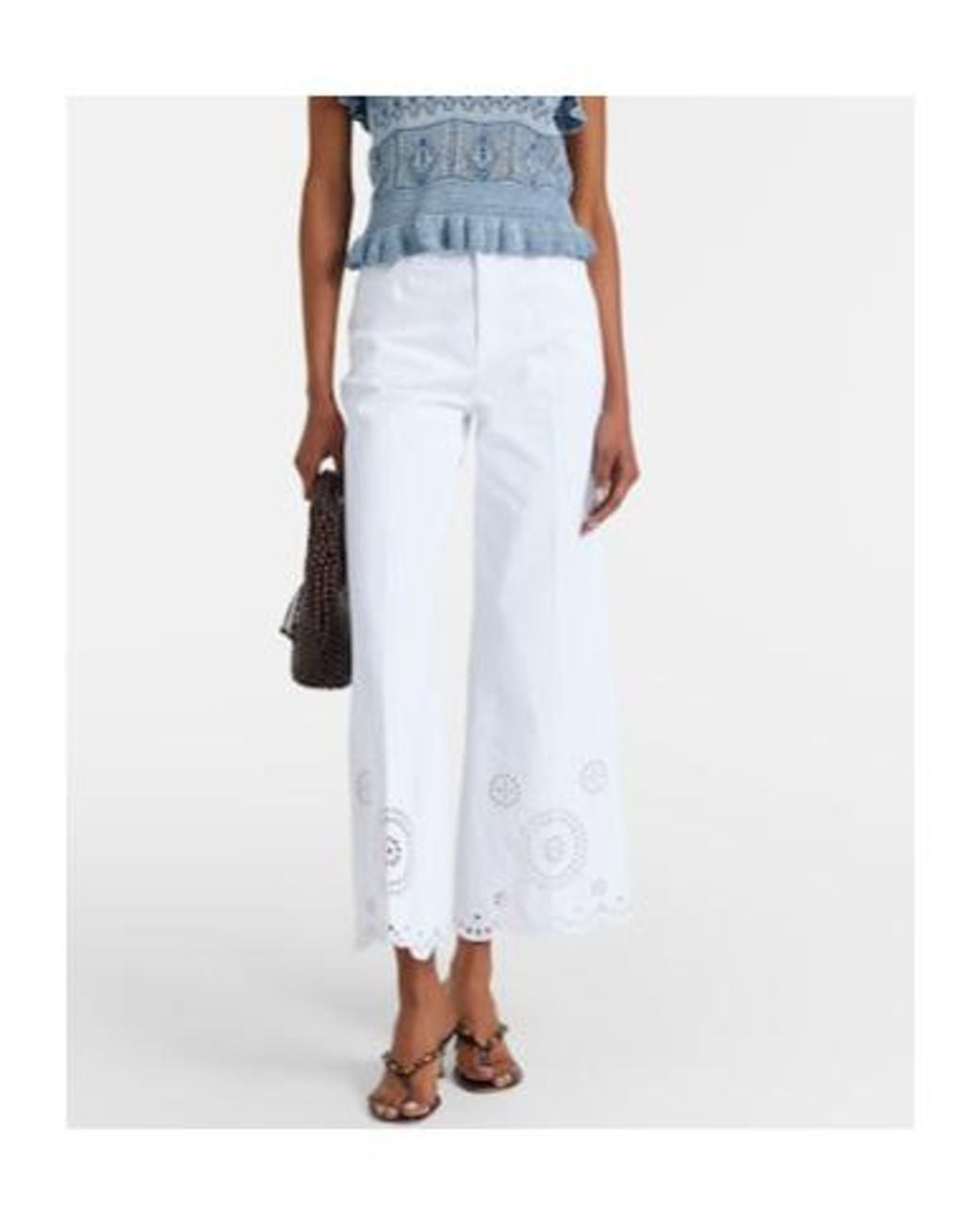 FRAME White The Eyelet Embroidered Flared Jeans