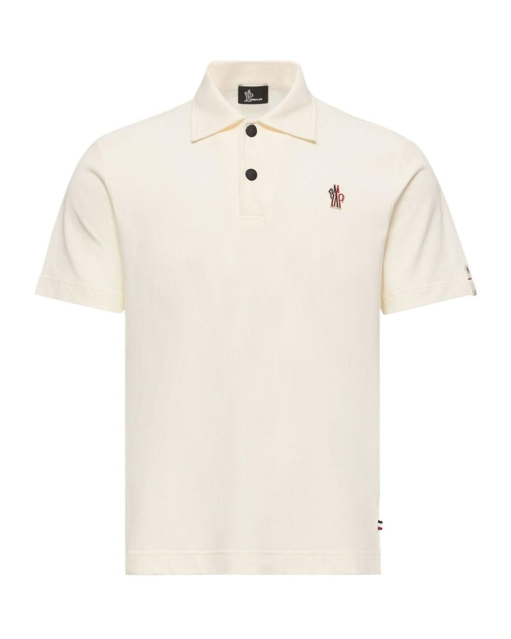 Moncler White Grenoble Logo-Patch Short-Sleeved Polo Shirt for men