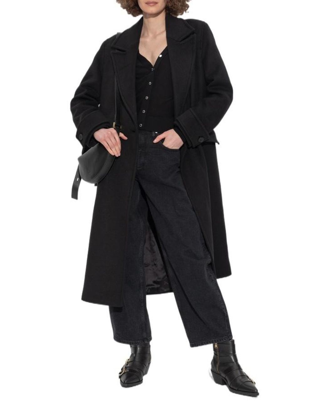 AllSaints Black Mabel Double-Breasted Coat