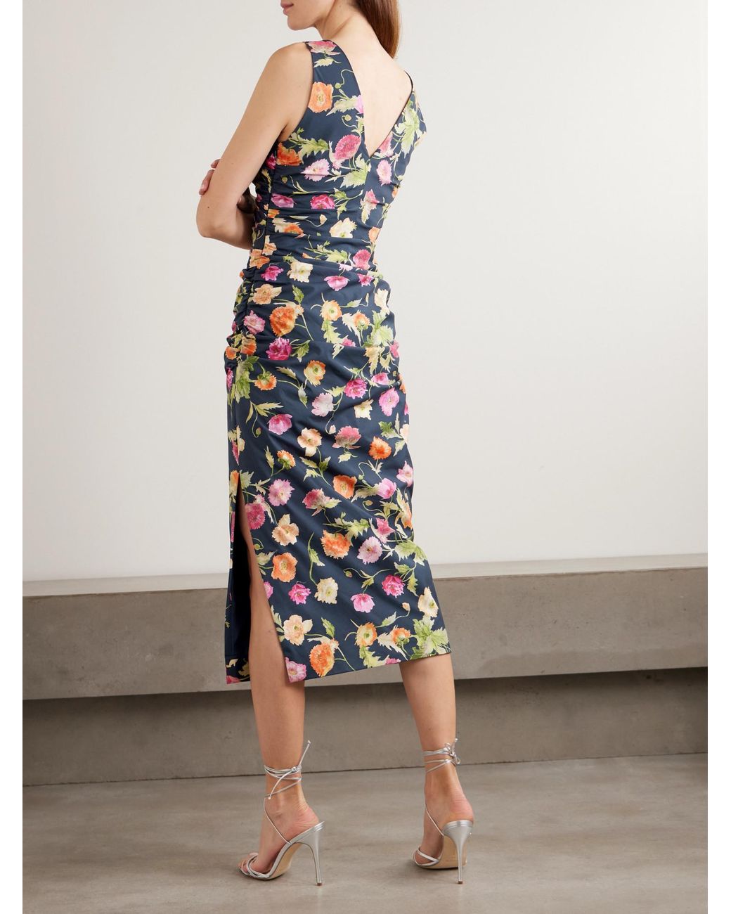 Carolina Herrera Blue Stretch-Cotton Midi Dress