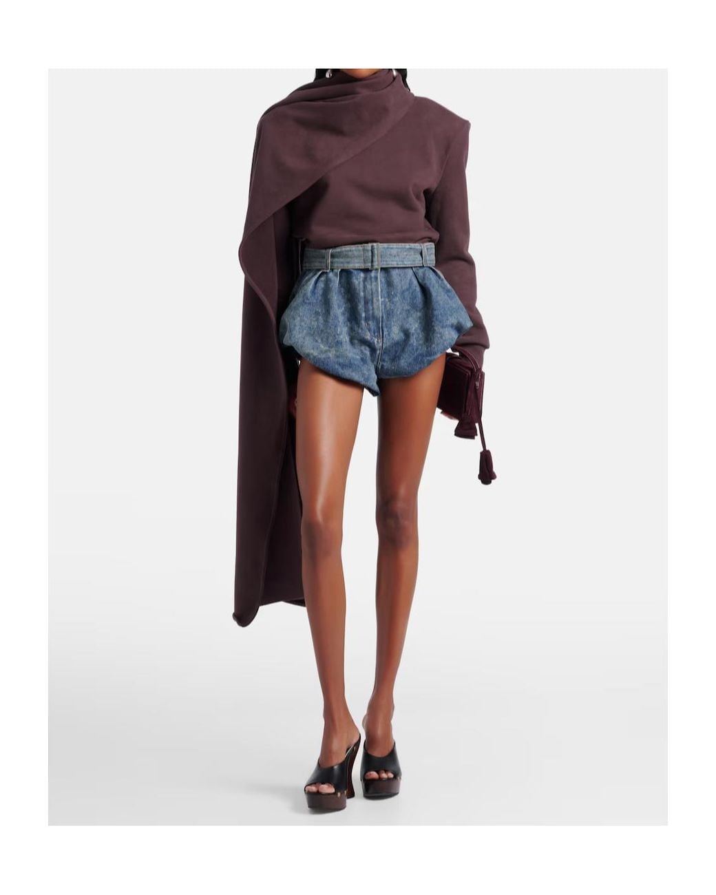 Magda Butrym Blue Belted High-Rise Denim Shorts