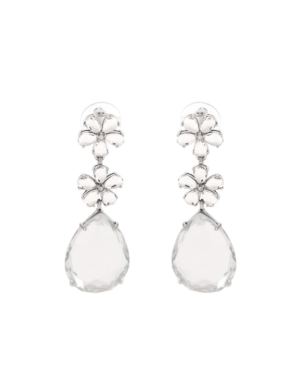 Self-Portrait White Crystal Flower Tiered Earrings