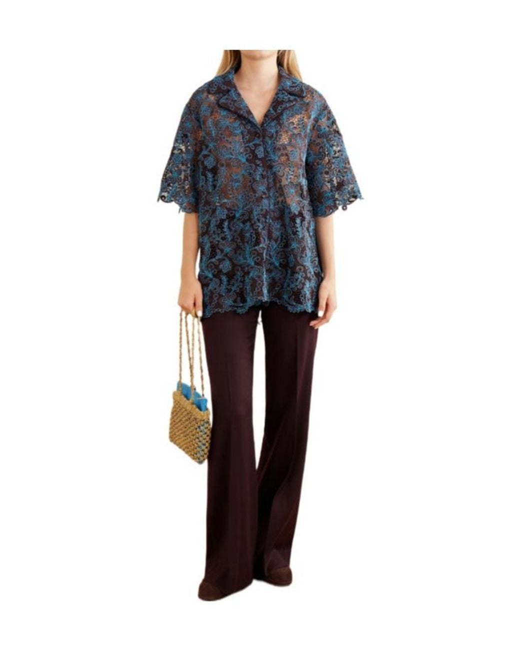 ALÉMAIS Blue Guipure Lace Shirt