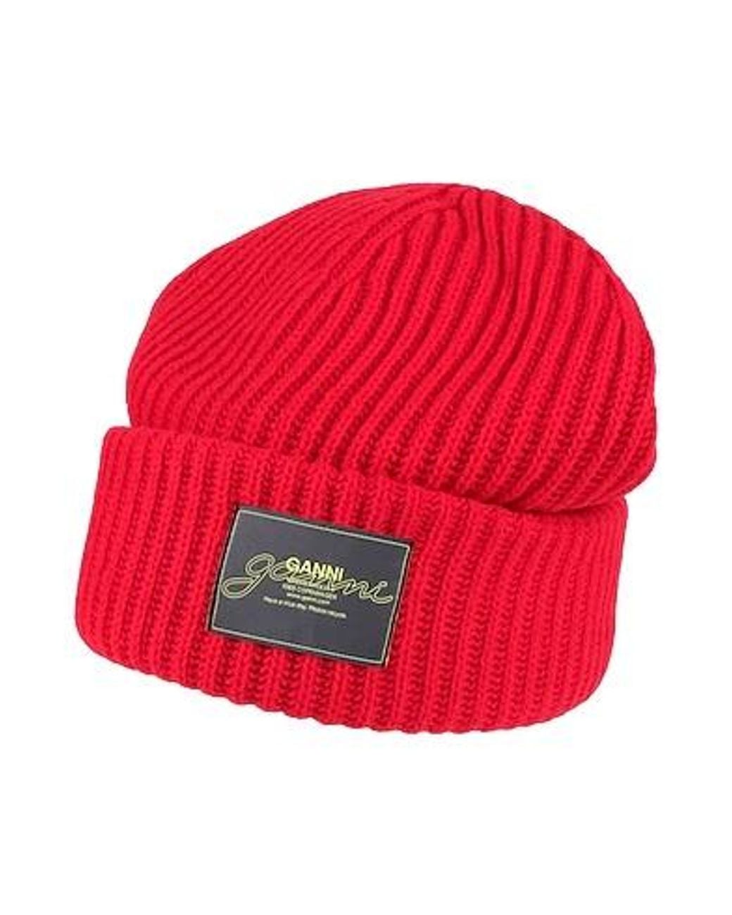 Ganni Red Thick Knitted Hat