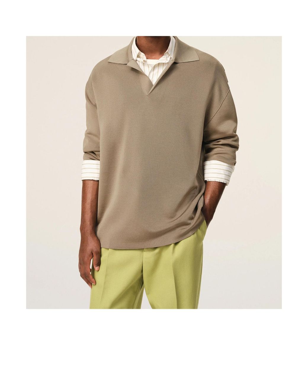 AMI Natural Long-Sleeve Polo-Collar Sweater for men