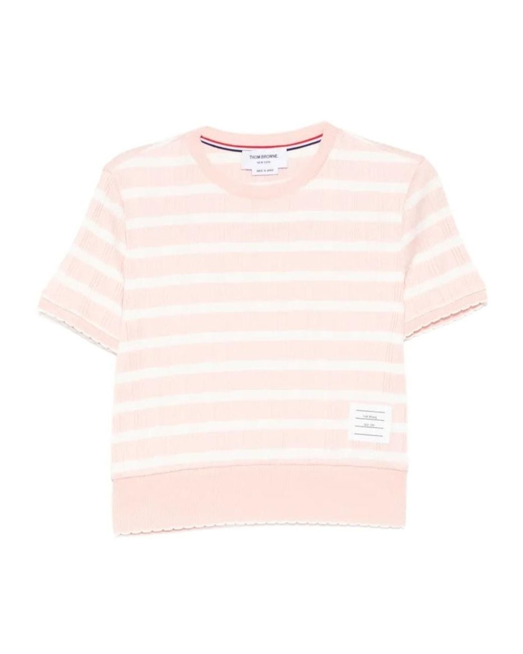 Thom Browne Pink Logo-Patched Striped T-Shirt