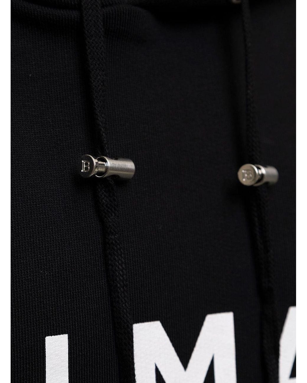Balmain Black Logo Printed Drawstring Hoodie for men