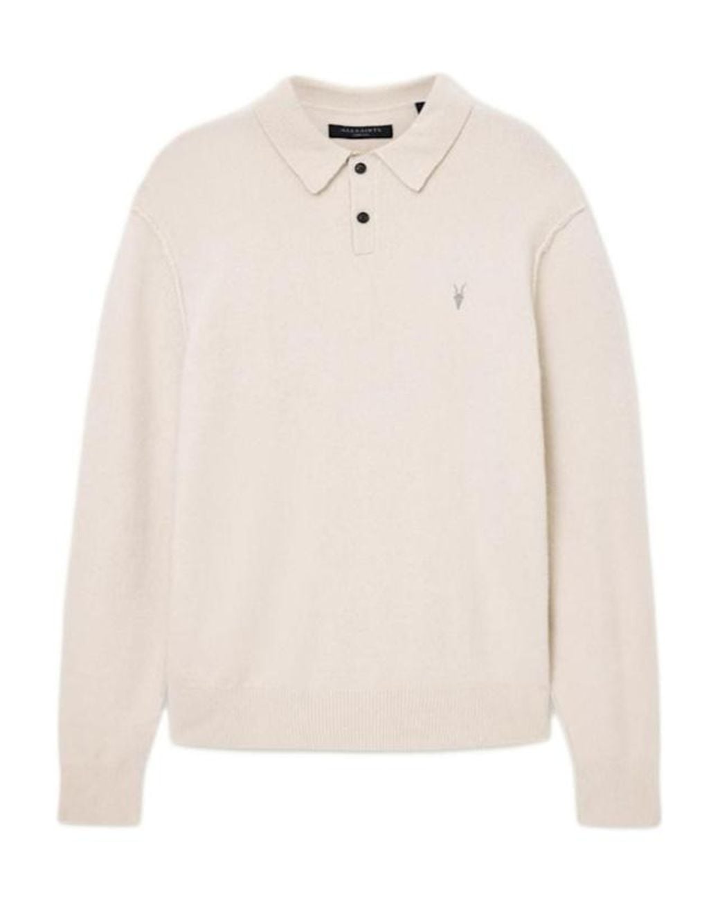 AllSaints White Knitted Polo Shirt for men