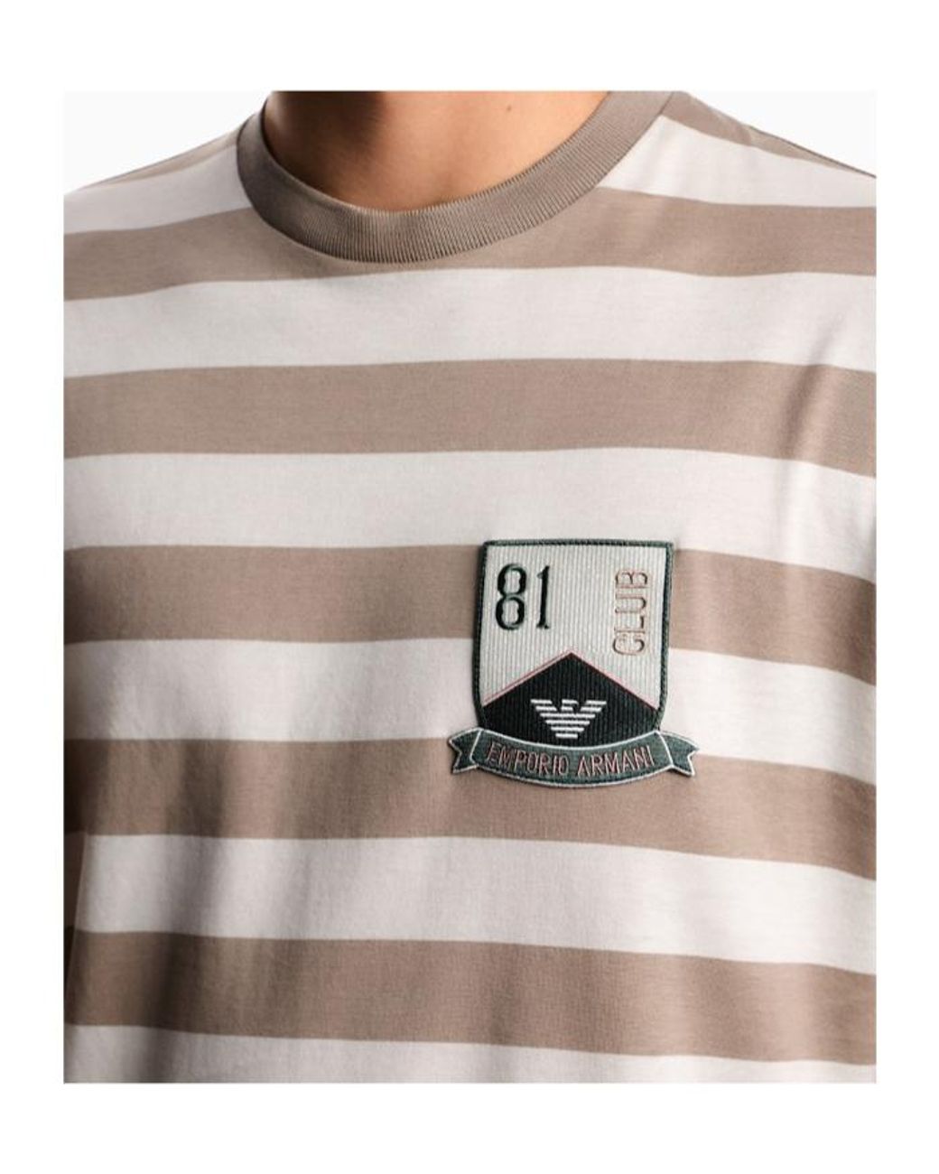 Emporio Armani White Striped Badge T-Shirt for men