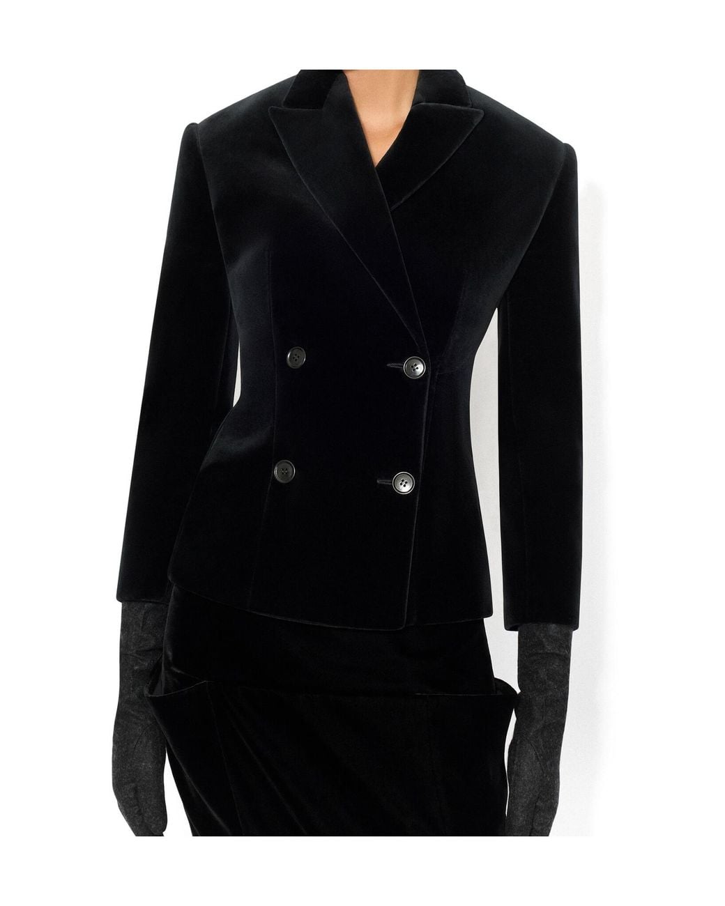 Alaïa Blue Alaïa Double-Breasted Velvet Jacket