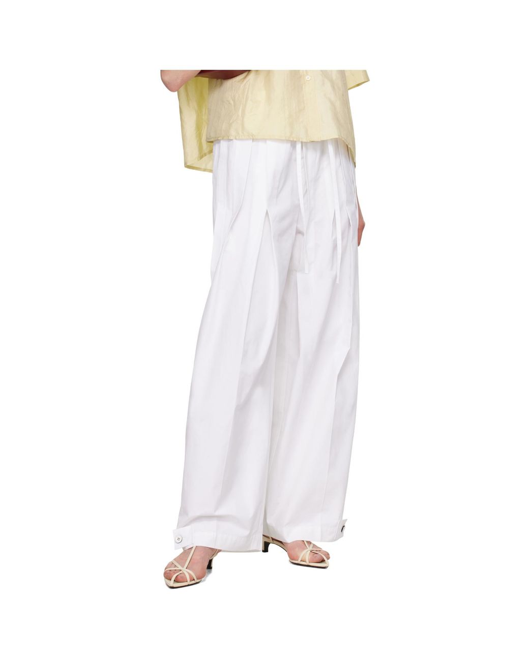 Jil Sander White Elasticated Waistband Pleated Trousers