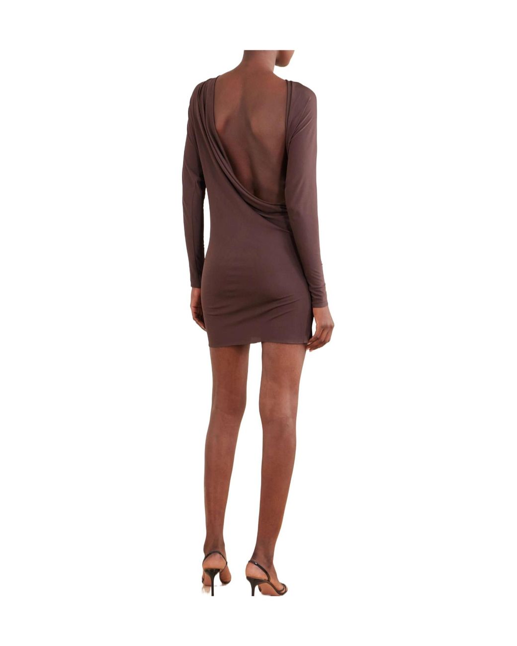 Alex Perry Brown Open-Back Draped Jersey Mini Dress