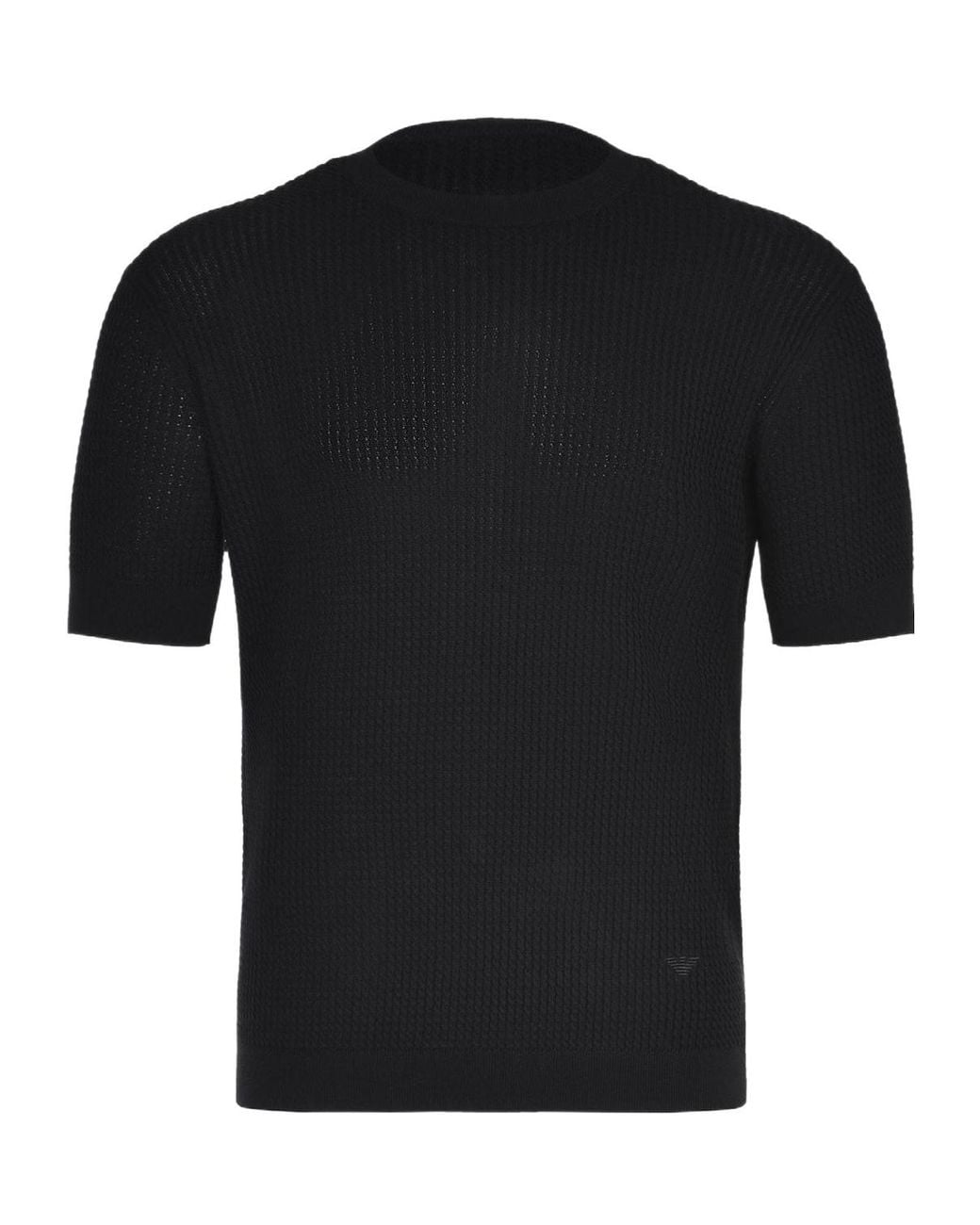 Emporio Armani Black Ribbed Short Sleeve Sweater for men