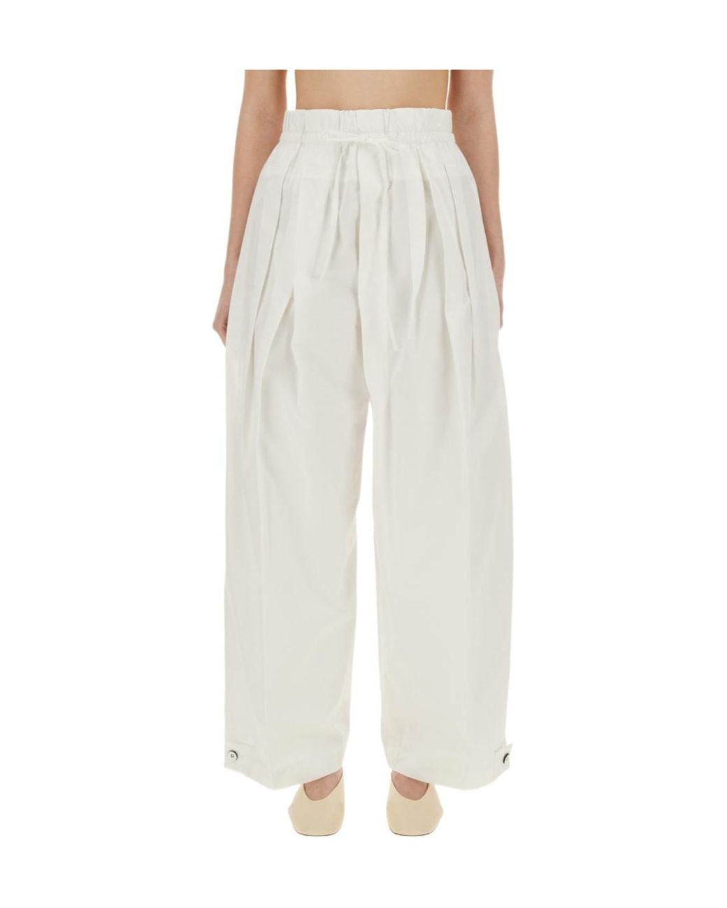 Jil Sander White Elasticated Waistband Pleated Trousers