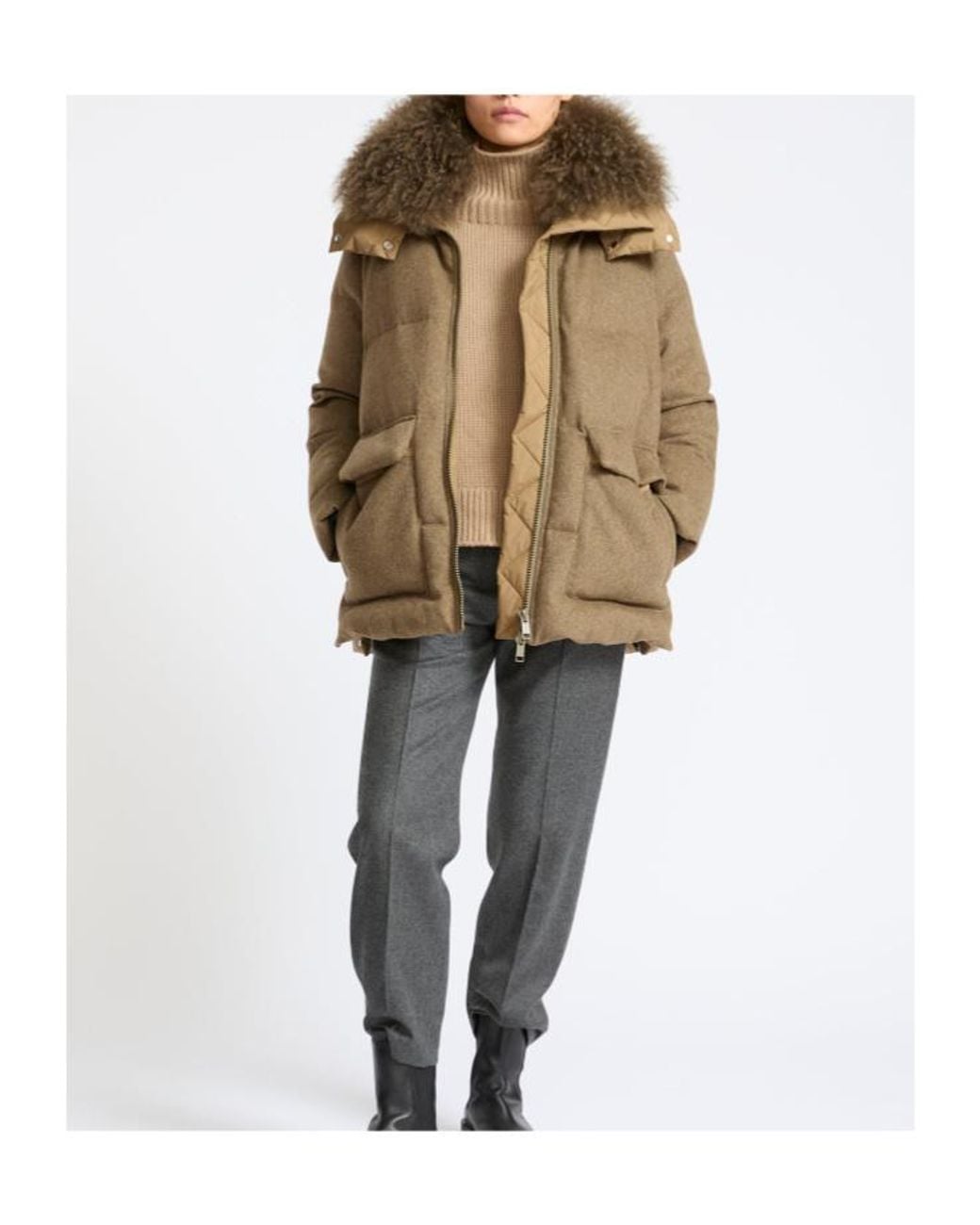 Yves Salomon Brown Cashmere Hooded Coat