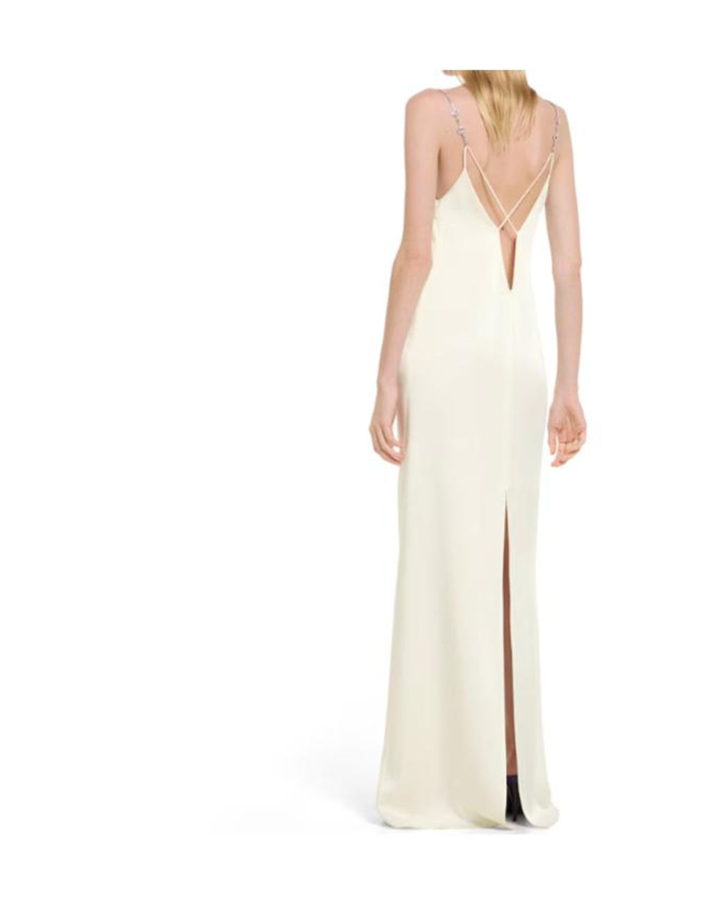 Gucci White Crystal-Embellishment Spaghetti Strap Maxi Dress