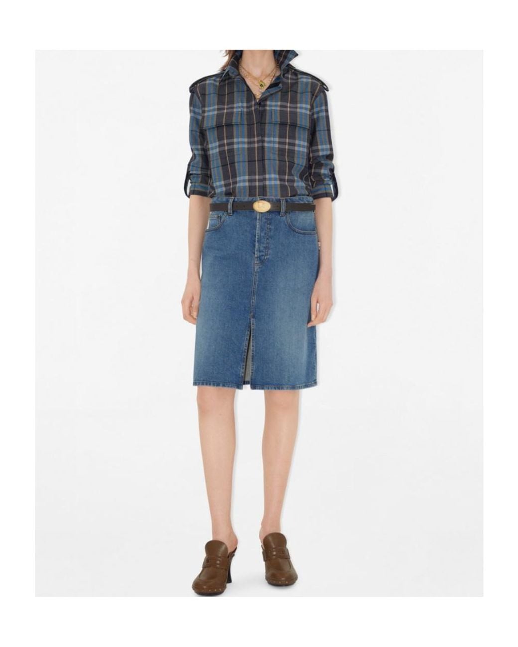 Burberry Blue Front-Slit Denim Skirt