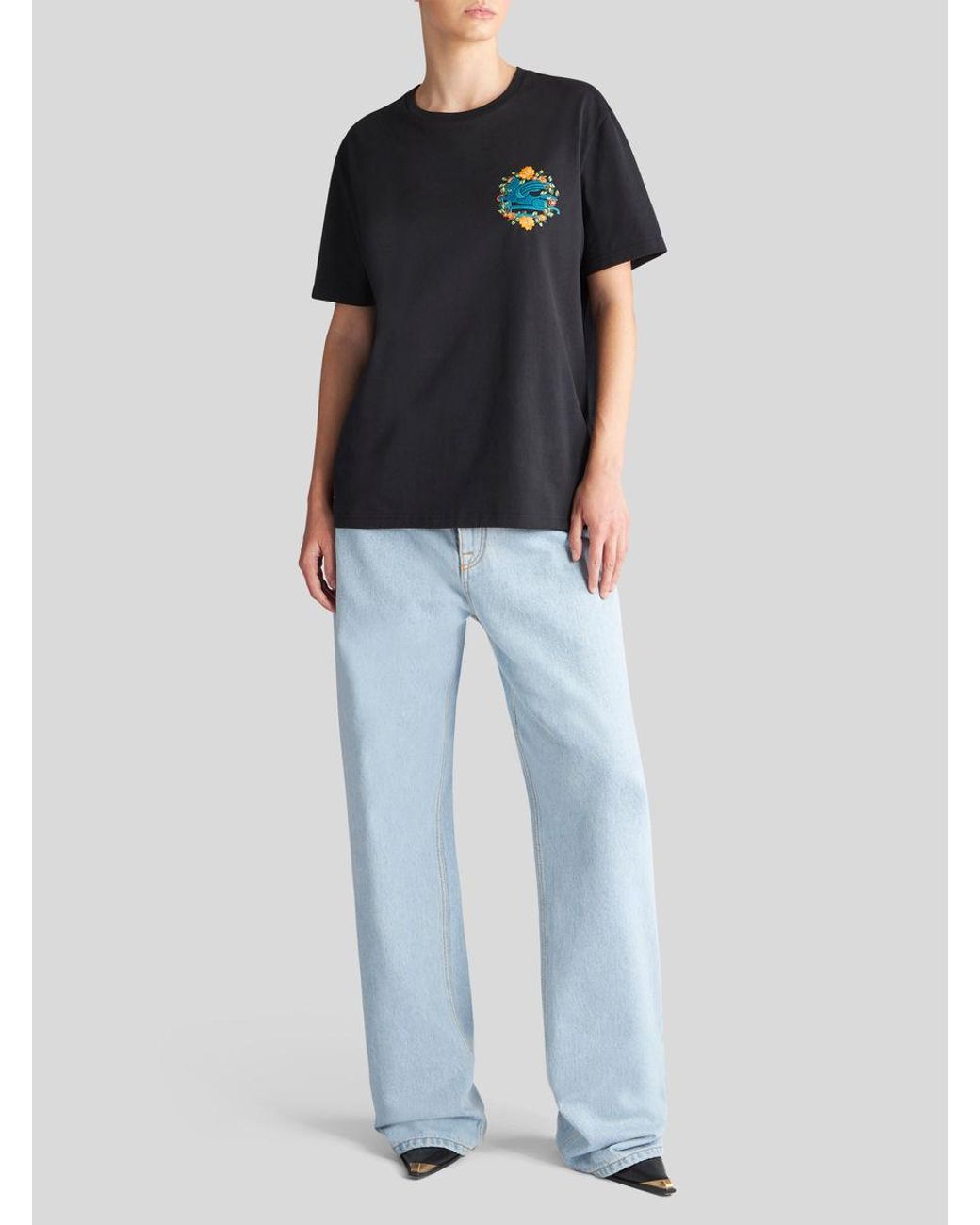 Etro Black Pegaso-Embroidered Cotton T-Shirt