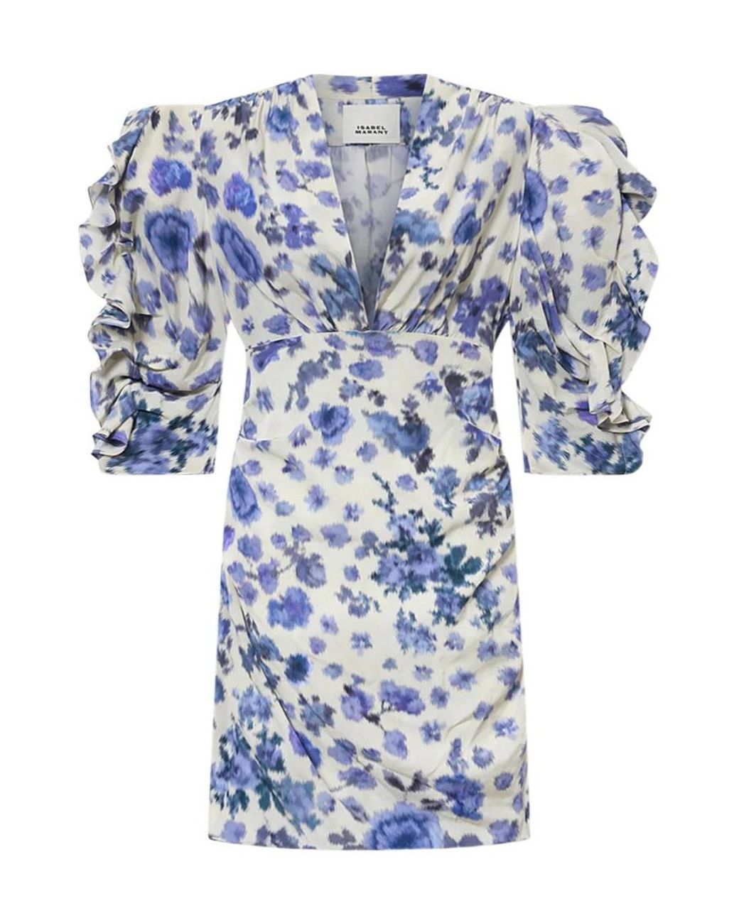 Isabel Marant Blue V-Neck Ruffled Mini Dress