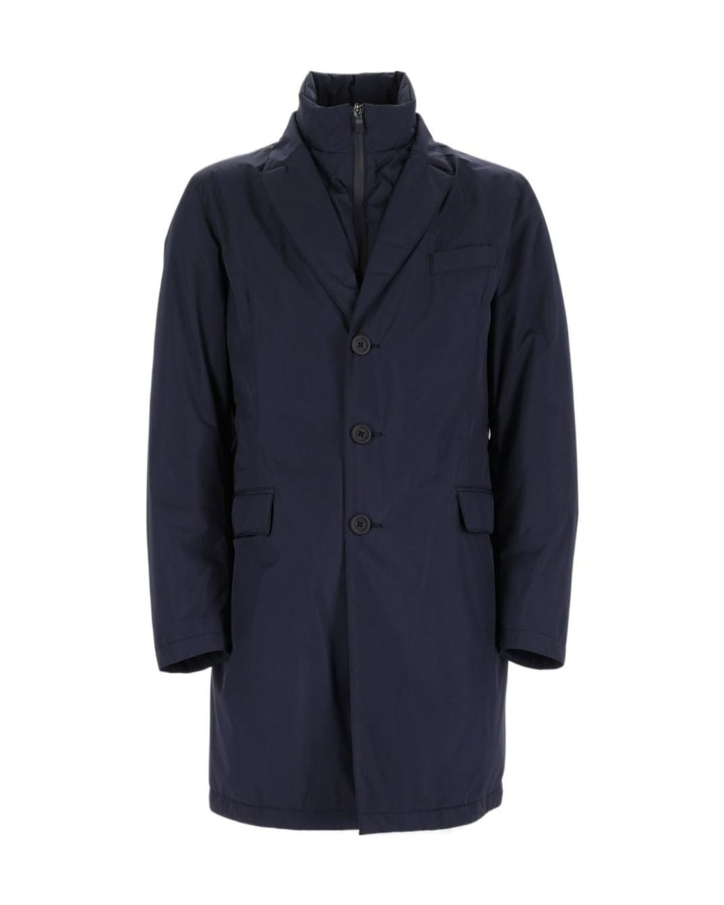 Herno Blue Long-Sleeved Single-Breasted Coat for men