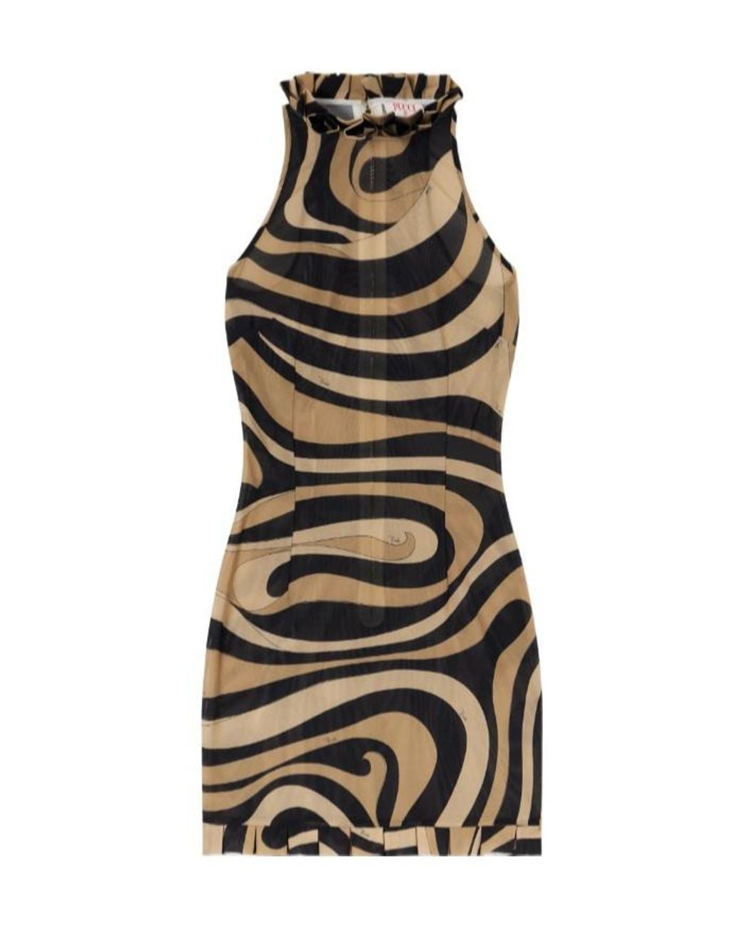 Emilio Pucci Black Pleated Printed Mesh Mini Dress