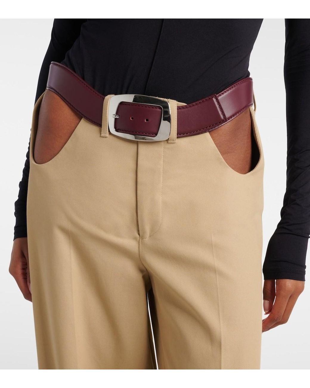 Jean Paul Gaultier Natural Cutout Cotton Wide-Leg Pants