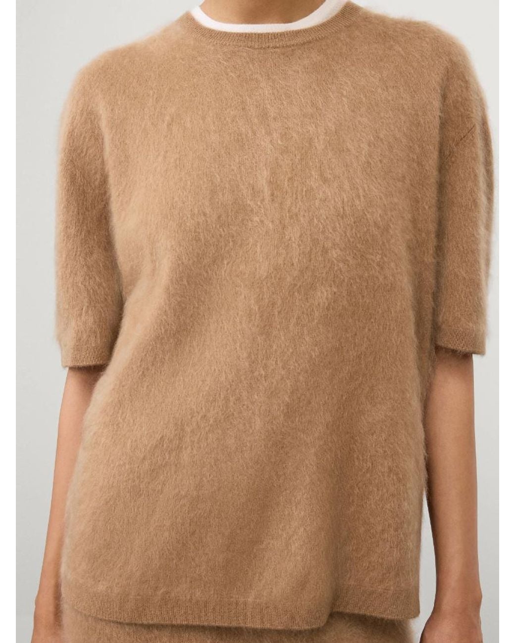 Lisa Yang Brown Maren Brushed Short-Sleeve Knitted Sweater