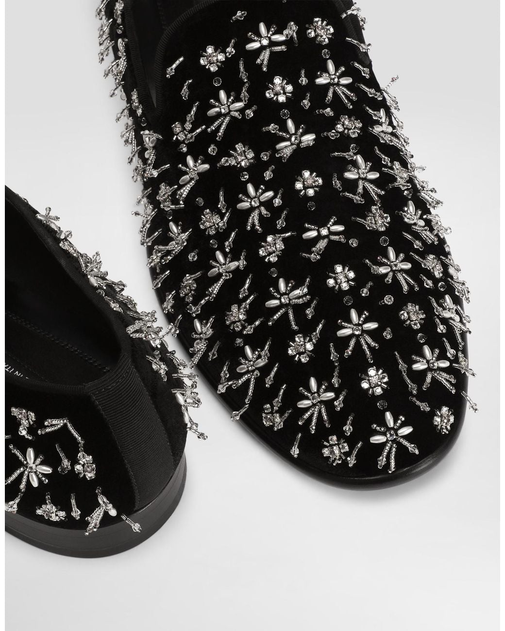 Dolce & Gabbana Black Embellished Velvet Slippers for men