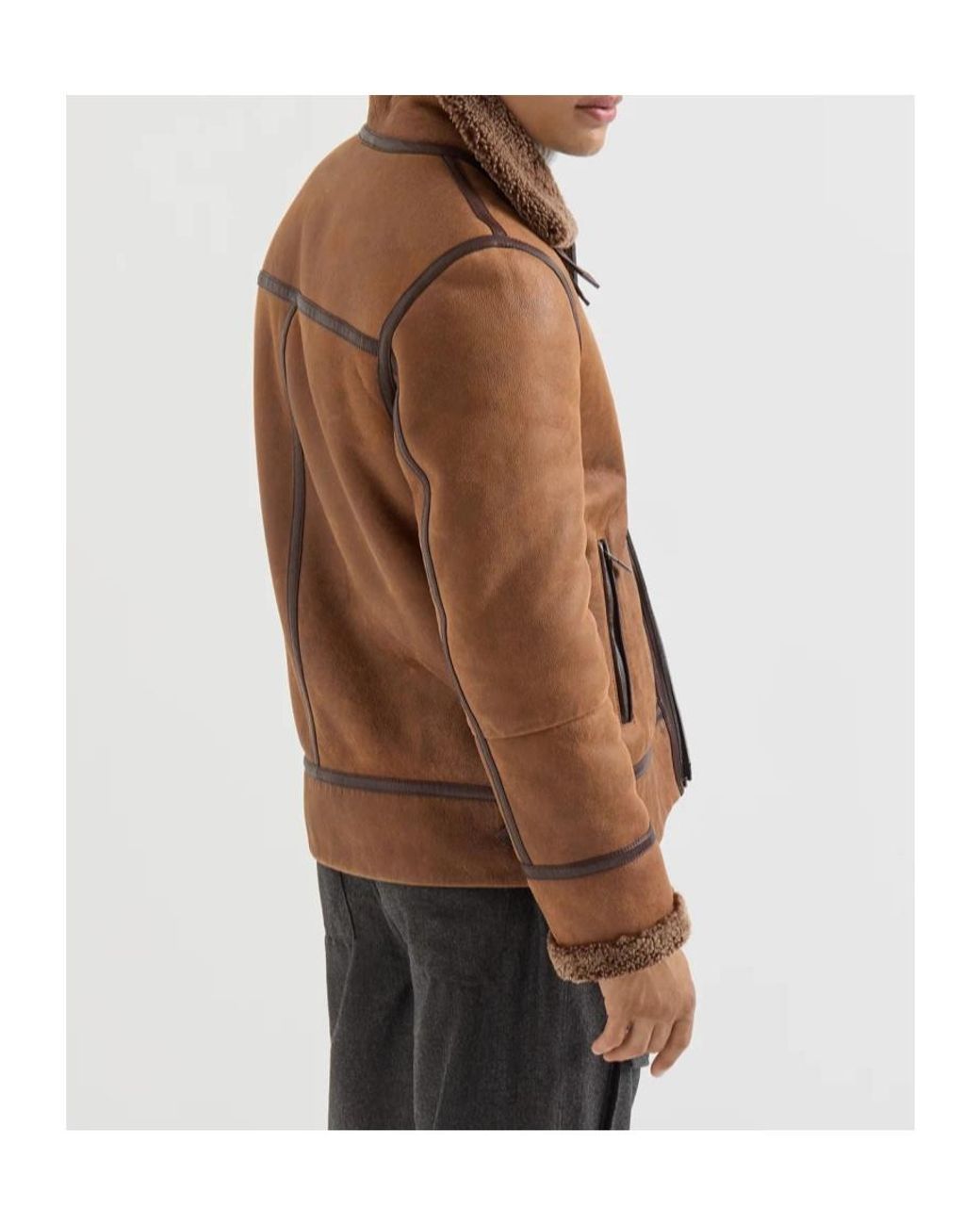 Brunello Cucinelli Brown Vintage-Effect Shearling Aviator Jacket for men