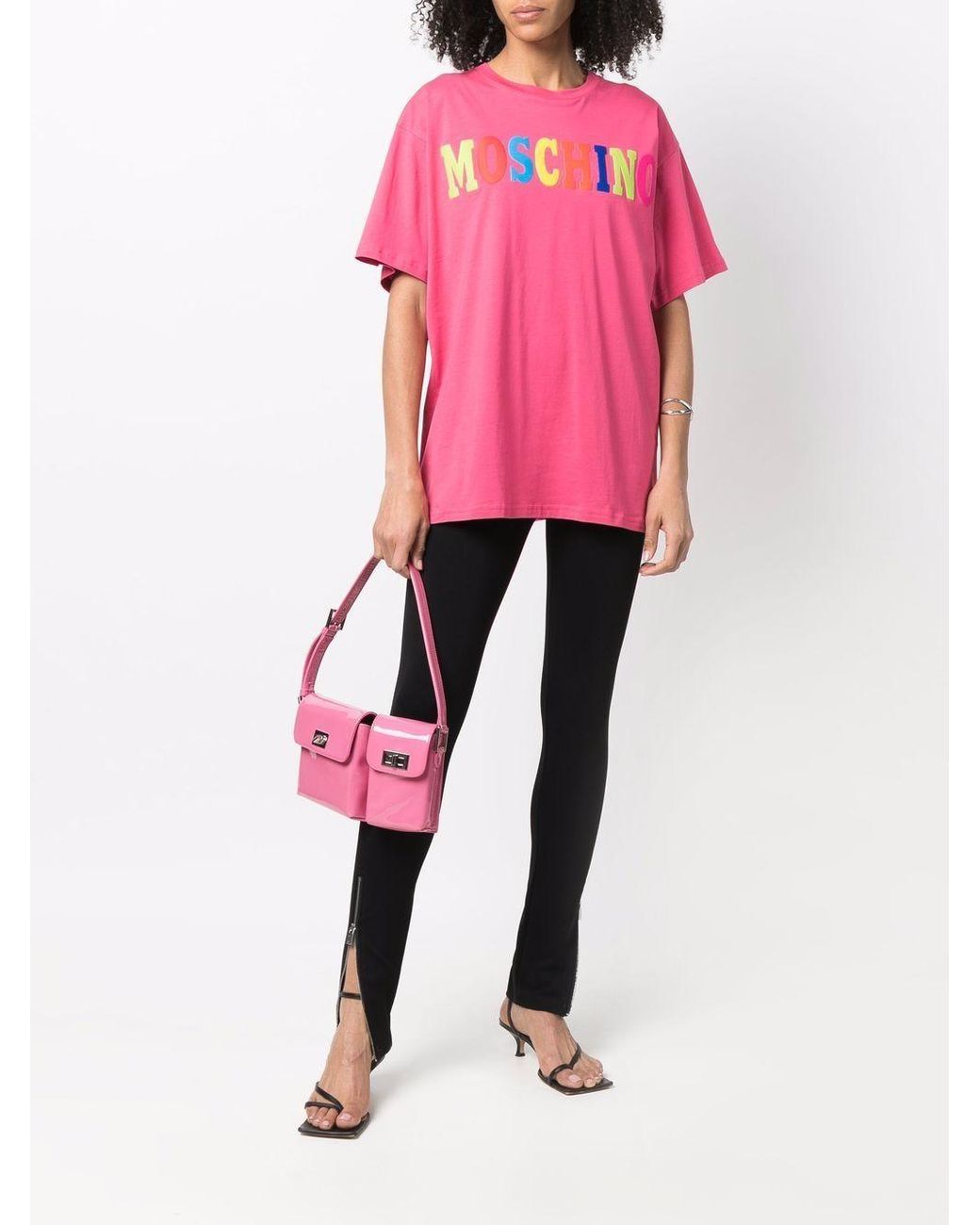 Moschino Pink Logo-Print Cotton T-Shirt