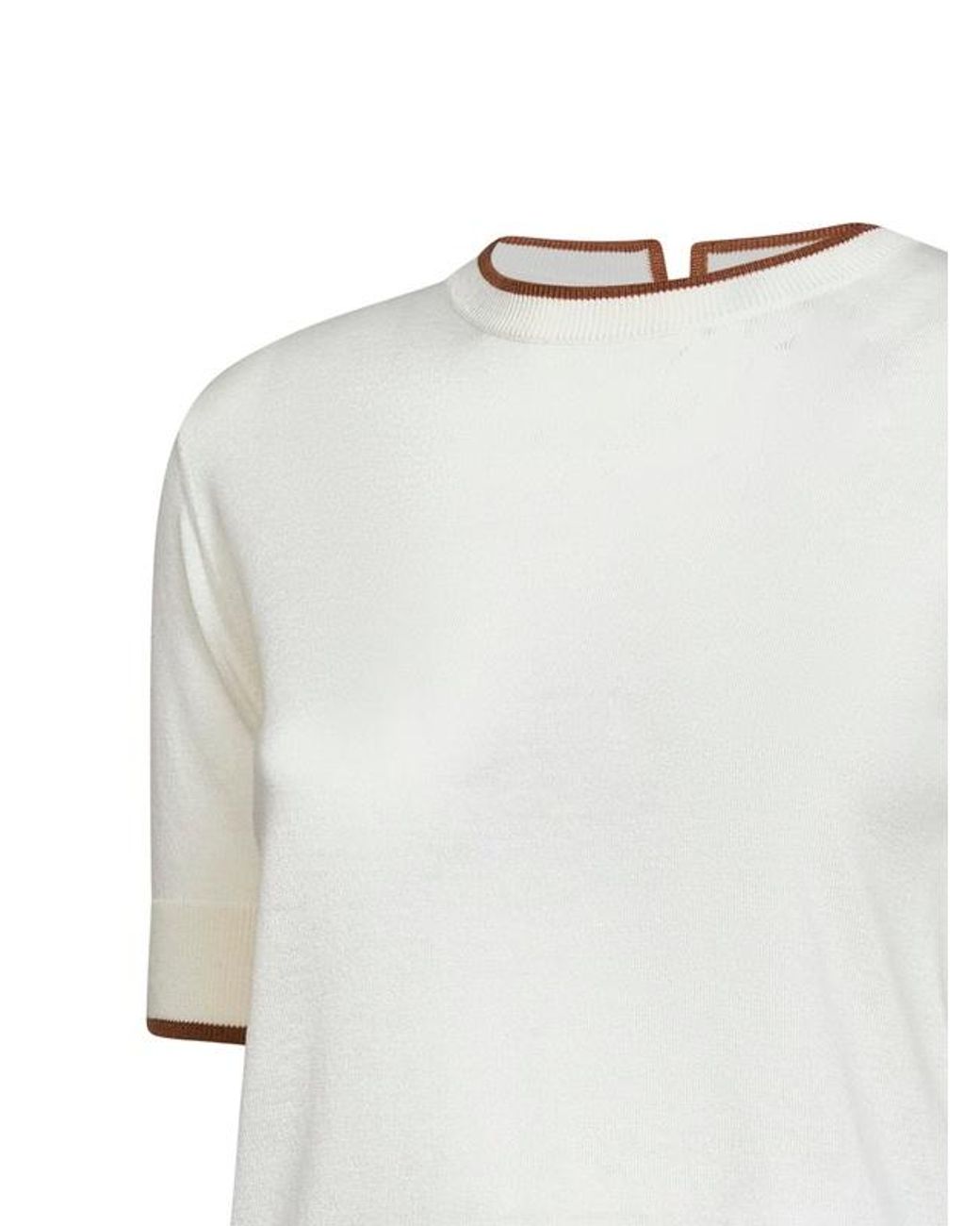 Max Mara White Contrast-Trim Short-Sleeve Top