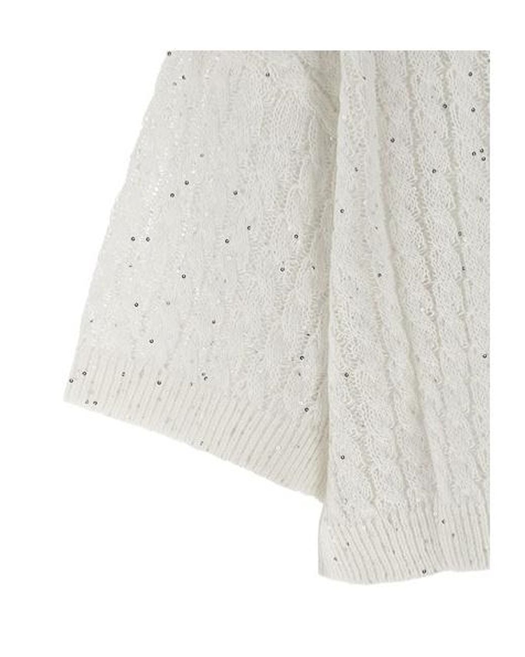 Brunello Cucinelli White Sequin-Embellished Knitted Cardigan