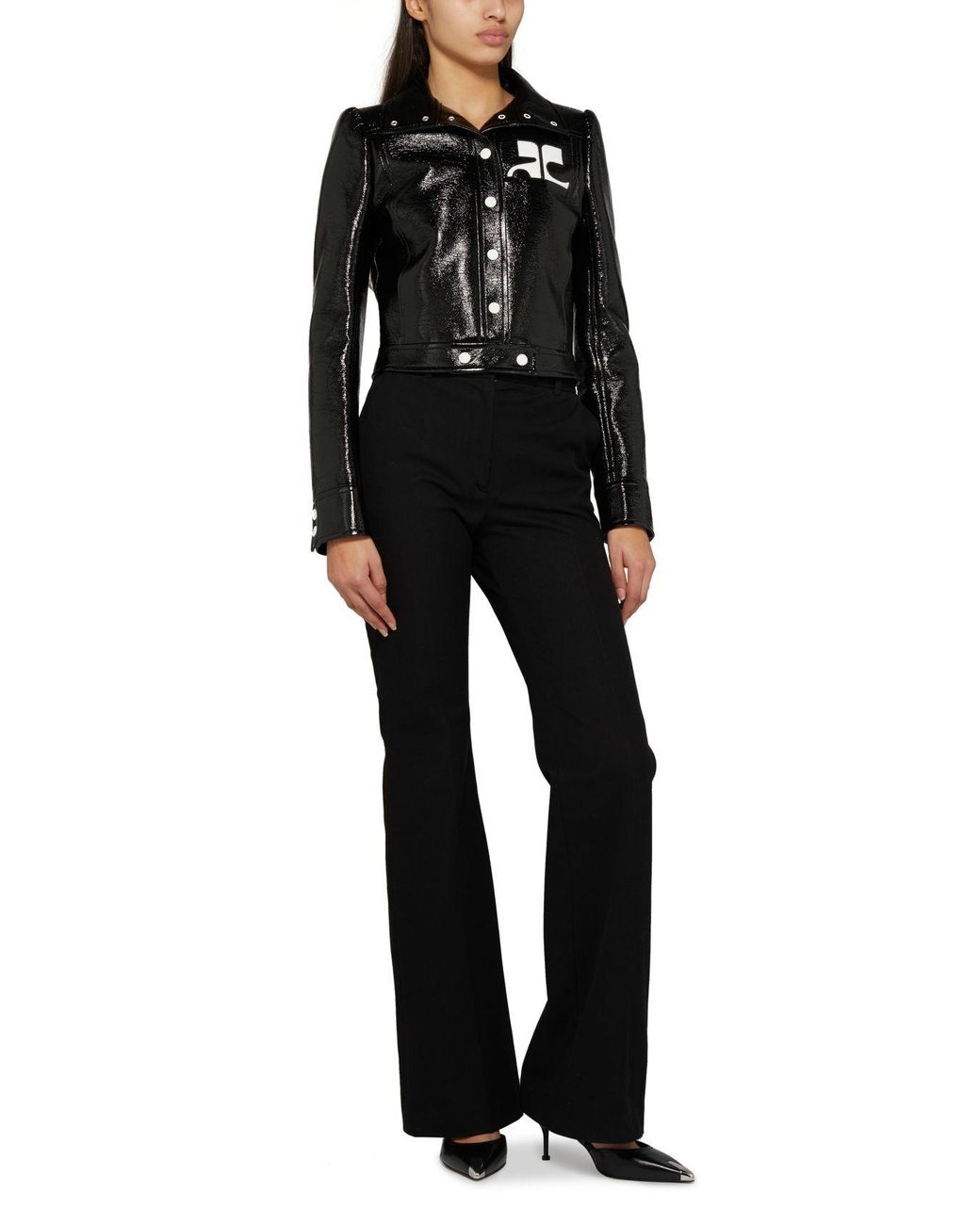 Courreges Blue Long-Sleeve Logo Leather Jacket