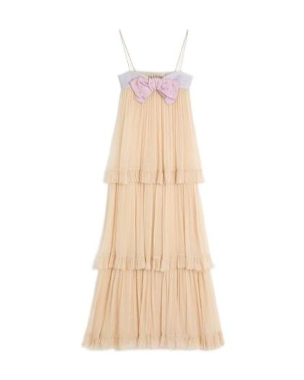 Valentino Natural Embroidered Crepe Chiffon Maxi Dress