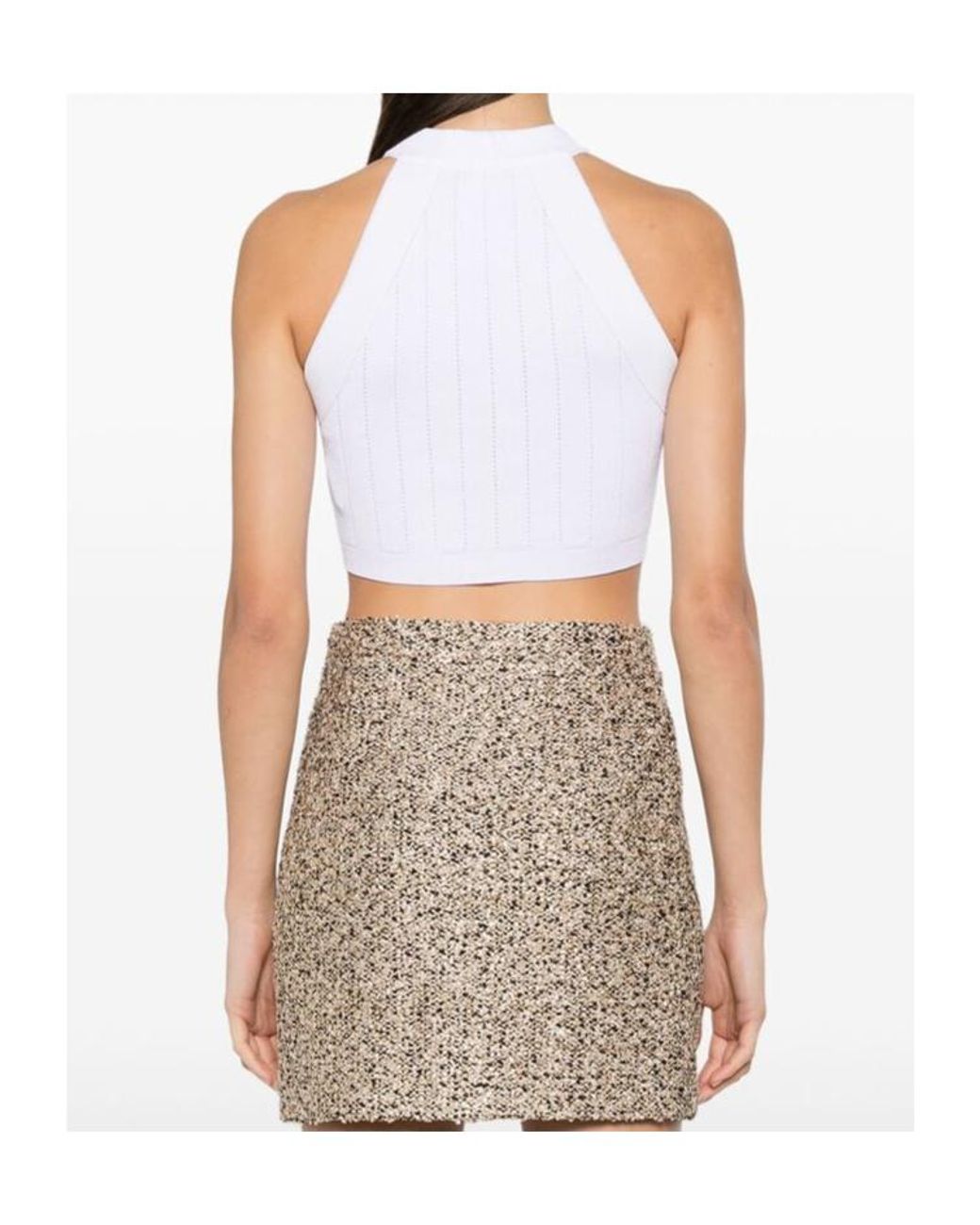 Balmain White Halterneck Knit Cropped Top