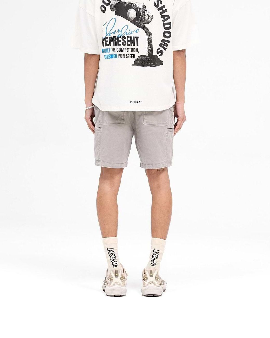 Represent Gray Washed Taupe Cargo Shorts for men
