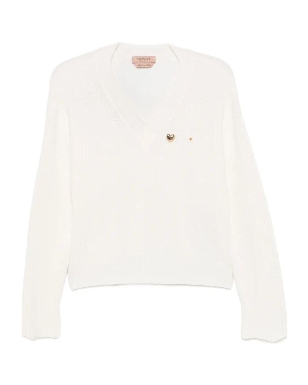 Twinset White Ribbed-Knit V-Neck Sweater