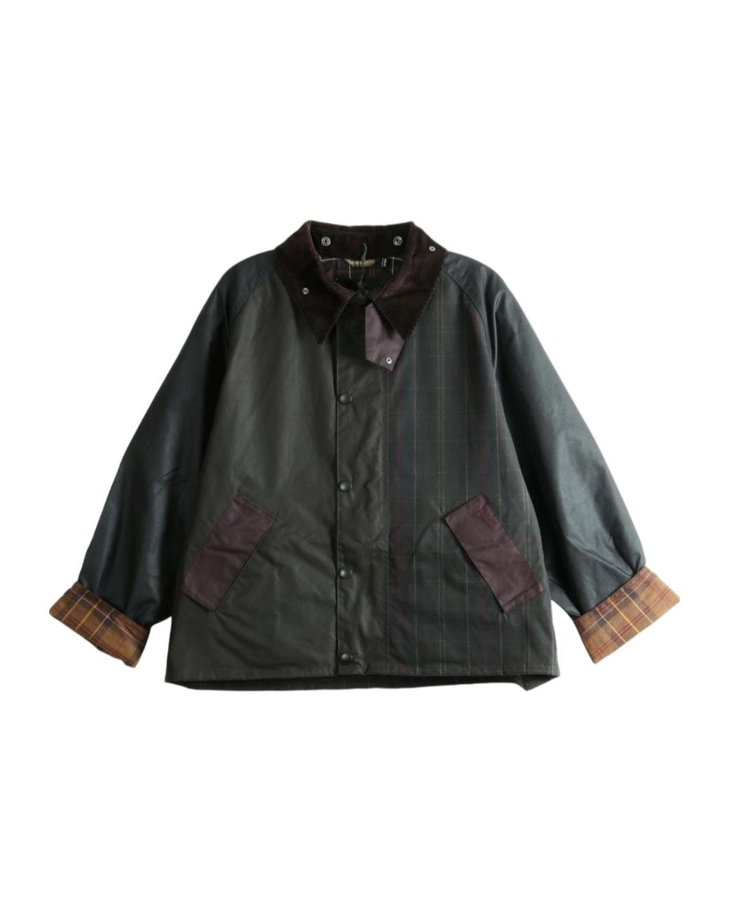 Barbour Black Tartan-Panelled Waxed-Cotton Jacket for men