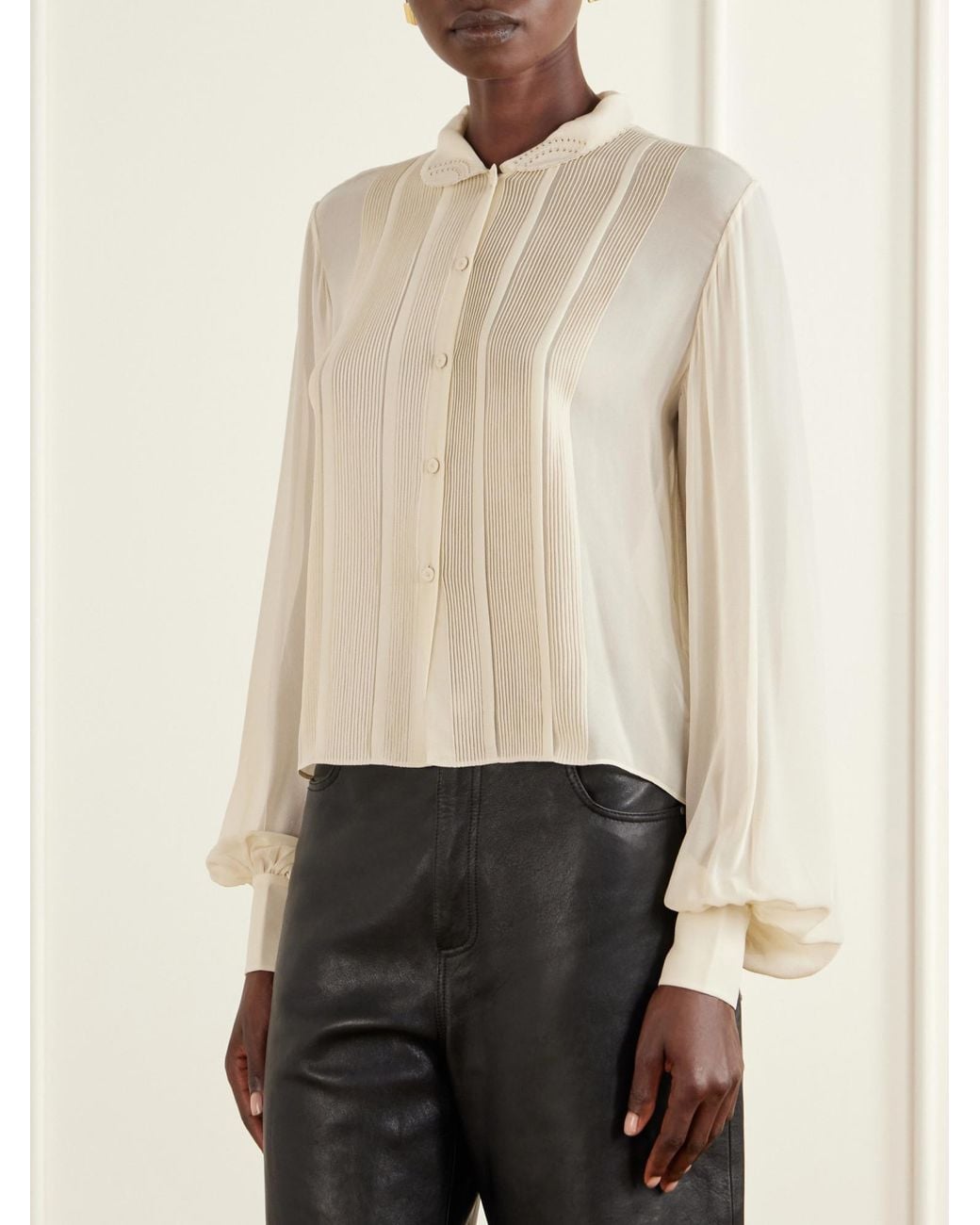 Rohe White Romantic Pintucked Silk-Crepe De Chine Blouse